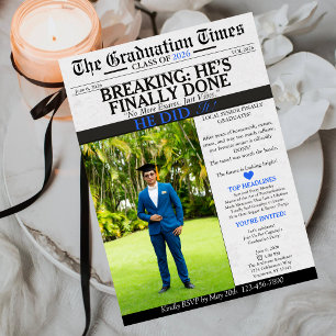 Funny Newspaper Graduation 2026   He Did It Photo Invitation