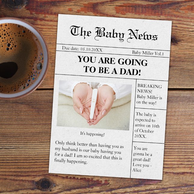 Funny Newspaper Pregnancy Announcement For Husband (funny unique newspaper pregnancy announcement for dad pregnancy reveal to husband)