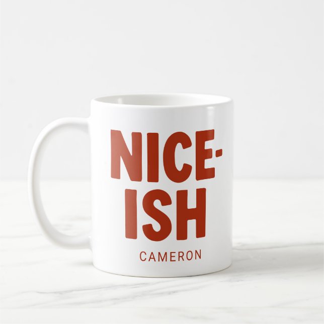 Funny Nice List Personalised Name Bold Christmas Coffee Mug (Left)