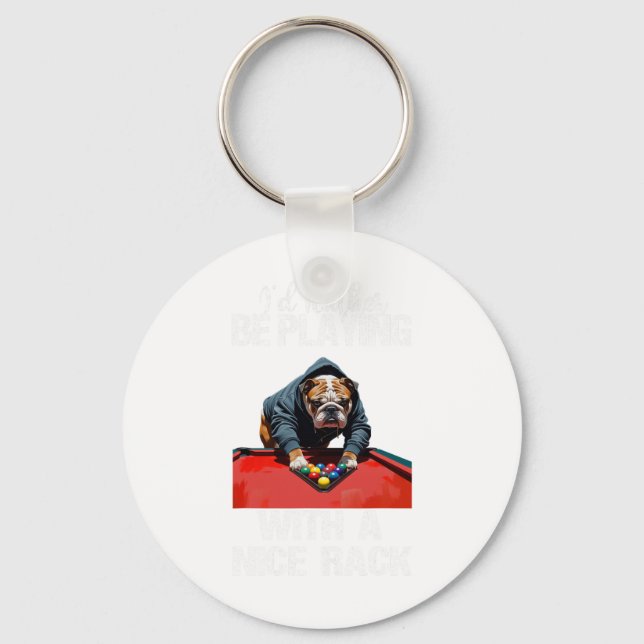 Funny Nice Rack Bulldog Pool Billiards For Men Wom Key Ring (Front)
