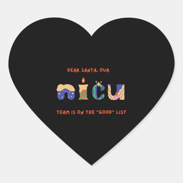 Funny NICU Christmas design Heart Sticker (Front)