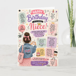 Funny Niece Birthday Card Cute Pink Girly Humour