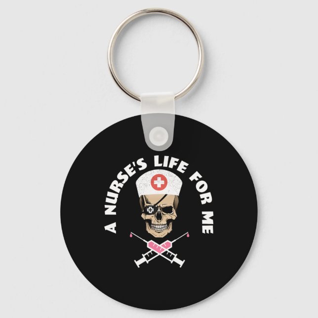 Funny Night Shift Nurse Skeleton Pirate Halloween  Key Ring (Front)