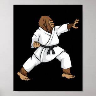 Funny Ninja Bigfoot Doing Karate With Samurai Desi Poster