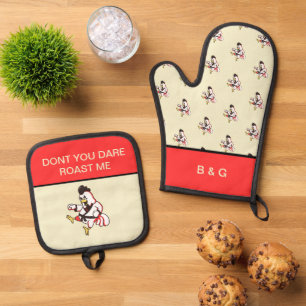 funny ninja chicken saying oven mitt & pot holder set
