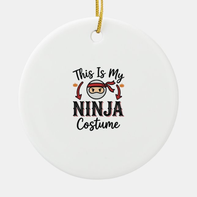 Funny Ninja Costume Halloween Vector Design_1 Ceramic Tree Decoration (Front)