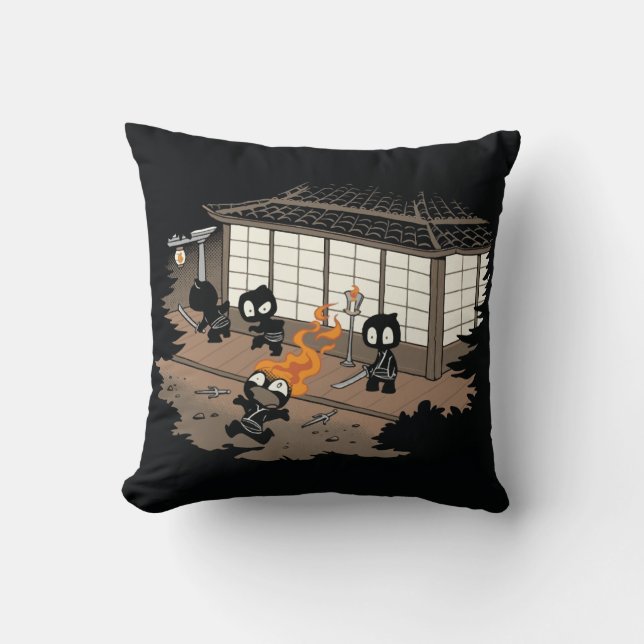 Funny Ninja Fire Fail Cartoon Cushion (Front)