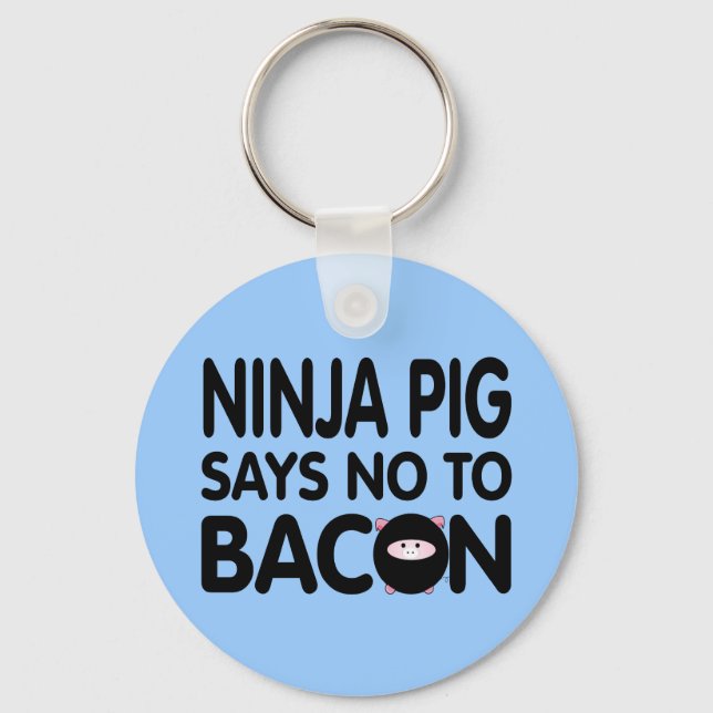 Funny Ninja Pig Says No to Bacon Key Ring (Front)