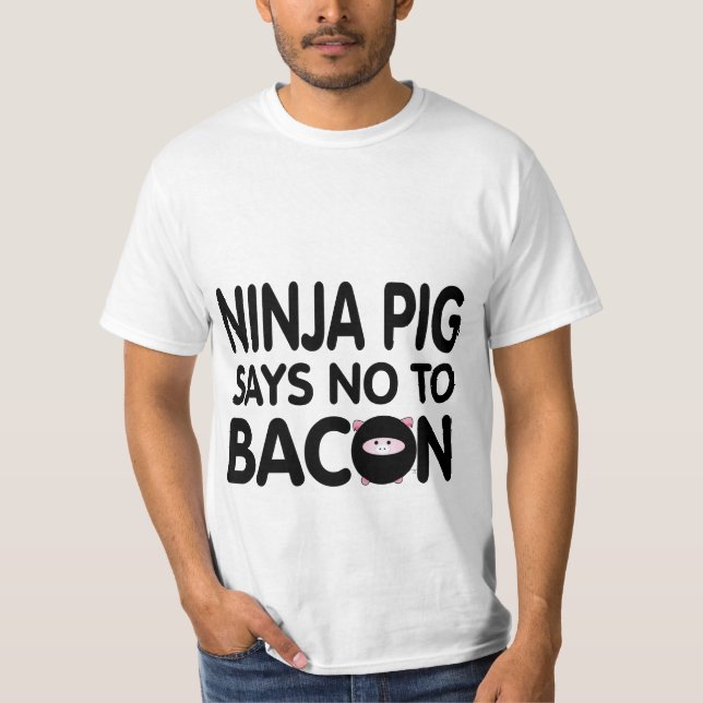 Funny Ninja Pig Says No to Bacon T-Shirt (Front)
