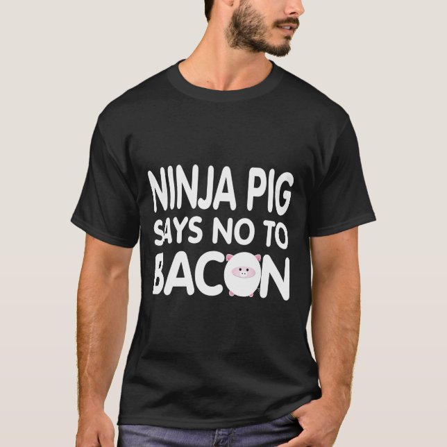 Funny Ninja Pig Says No to Bacon T-Shirt (Front)