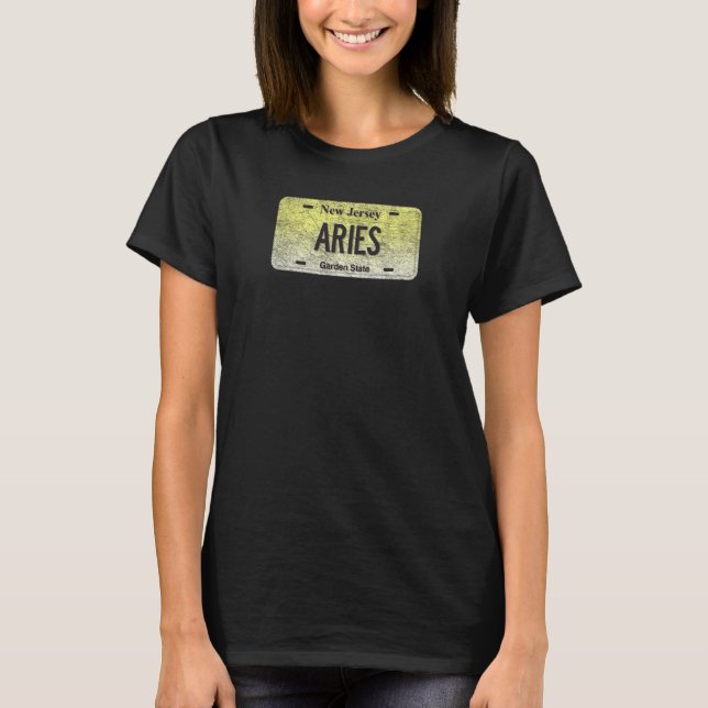 Funny Nj State Vanity License Plate Aries T-Shirt (Front)