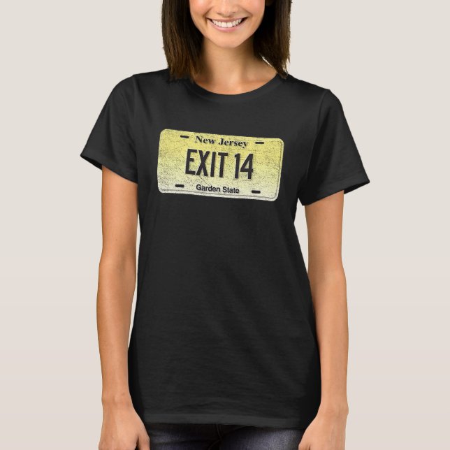 Funny NJ State Vanity License Plate EXIT 14 T-Shirt (Front)