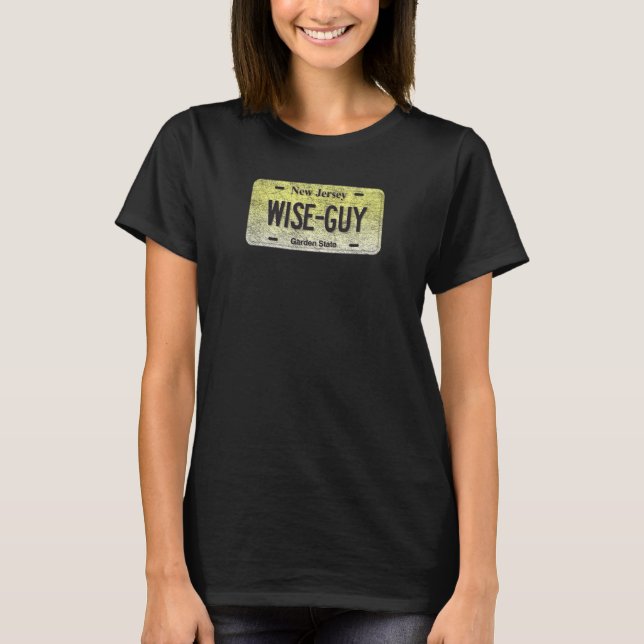 Funny Nj State Vanity License Plate Wise Guy T-Shirt (Front)