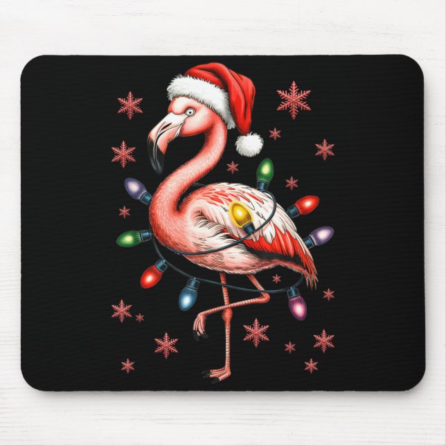 Funny Nk Flamingo Christmas Tree Lights Xmas Snowf Mouse Mat (Front)