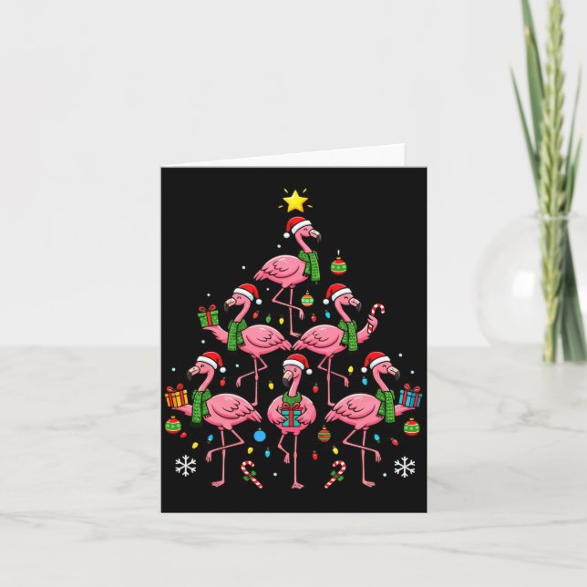 Funny Nk Flamingo Christmas Tree Santa Hats Holida Card (Front)