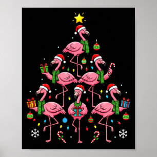 Funny Nk Flamingo Christmas Tree Santa Hats Holida Poster