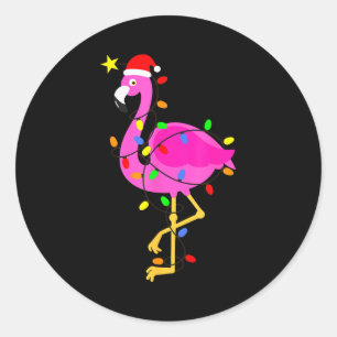 Funny Nk Flamingo In Santa Hat Christmas In July M Classic Round Sticker