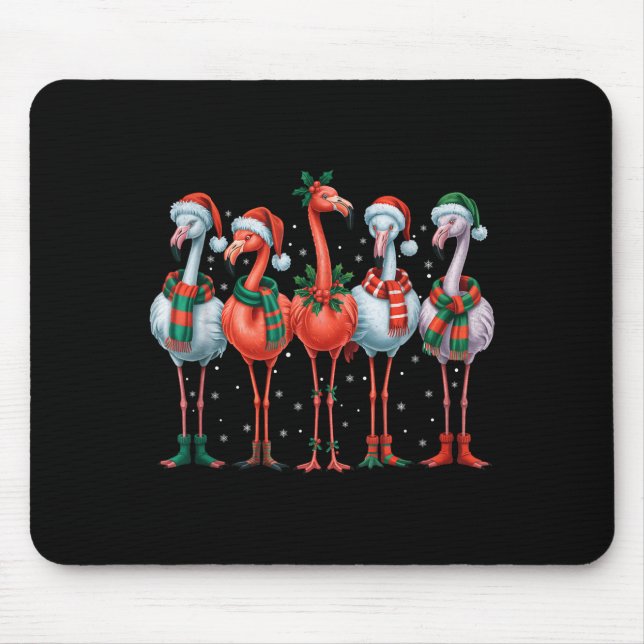 Funny Nk Flamingos Merry Christmas Tree Xmas Snowf Mouse Mat (Front)