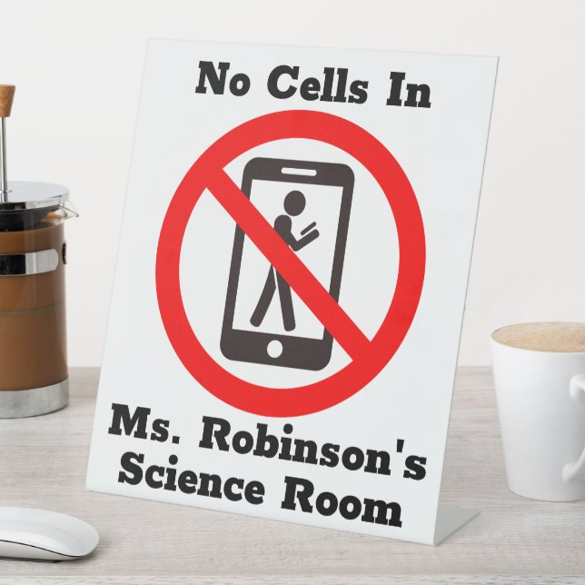 Funny No Cells in Science Room  Pedestal Sign (In SItu)