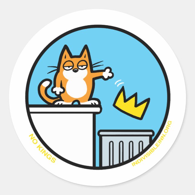 Funny No Kings Cat Cartoon Stickers (Front)