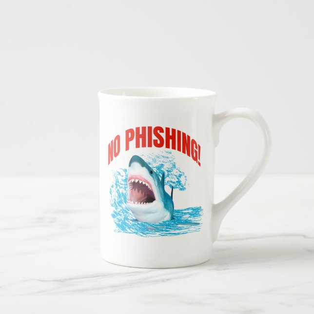 Funny No Phishing Shark Bone China Mug (Right)