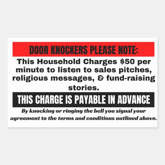 Funny No Soliciting Sign.  Door Knockers please Rectangular Sticker (Front)