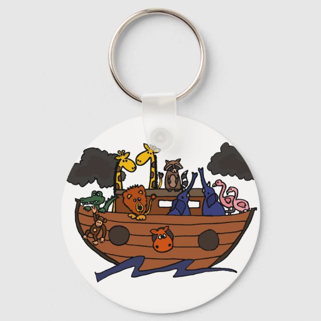 Funny Noah's Ark Cartoon Key Ring (Front)