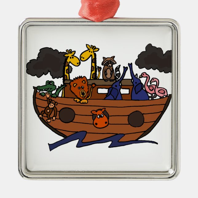 Funny Noah's Ark Cartoon Metal Tree Decoration (Front)