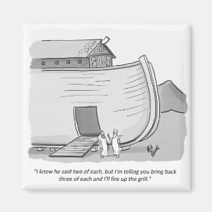 Funny Noah's Ark Grill Cartoon Humour Magnet
