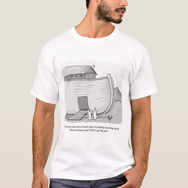 Funny Noah's Ark Grill Cartoon Humour T-Shirt (Front)