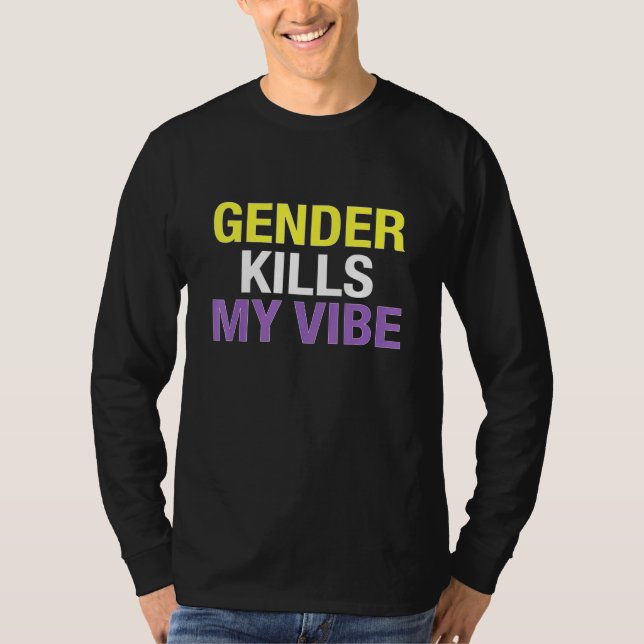 Funny Nonbinary Flag Enby Genderqueer Non Binary T-Shirt (Front)