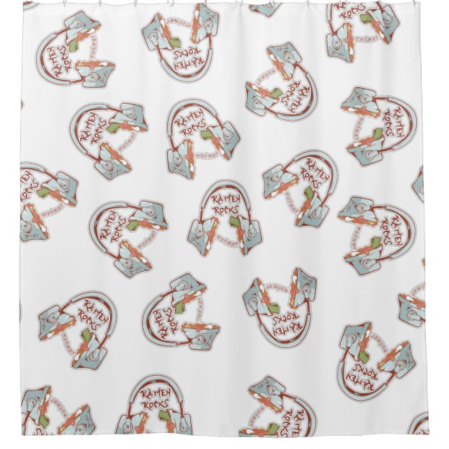 Funny noodle bowl headphones Music and Ramen Shower Curtain (Front)