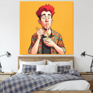 Funny noodle man Hand drawn cartoon Colourful Canvas Print