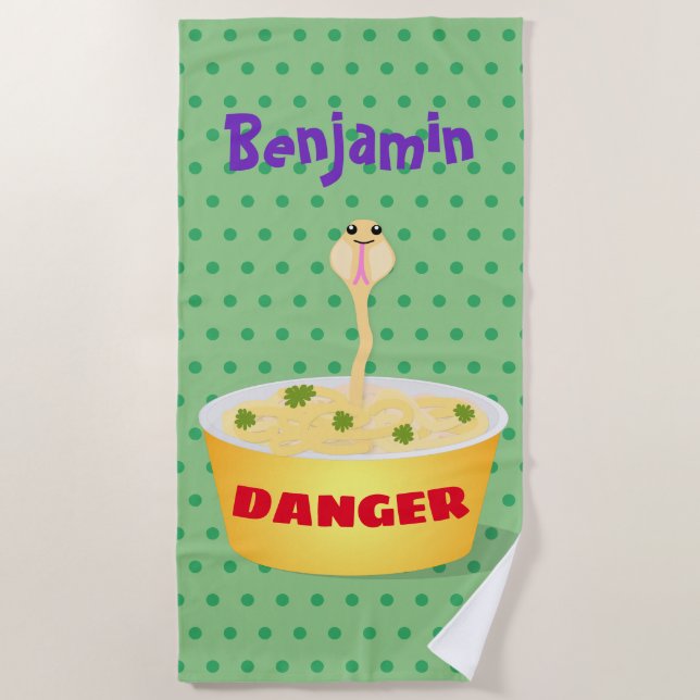 Funny noodles humour snake cartoon illustration beach towel (Front)