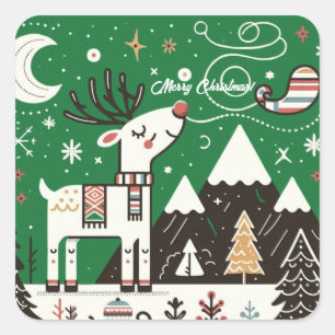 Funny Nordic Reindeer Pattern Square Sticker