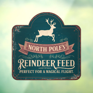 Funny North Pole reindeer feed vintage Window Cling