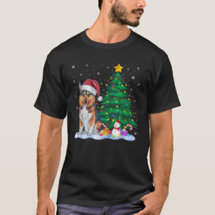 Funny Norwegian Elkhound Dog Xmas Tree Lights Rein T-Shirt