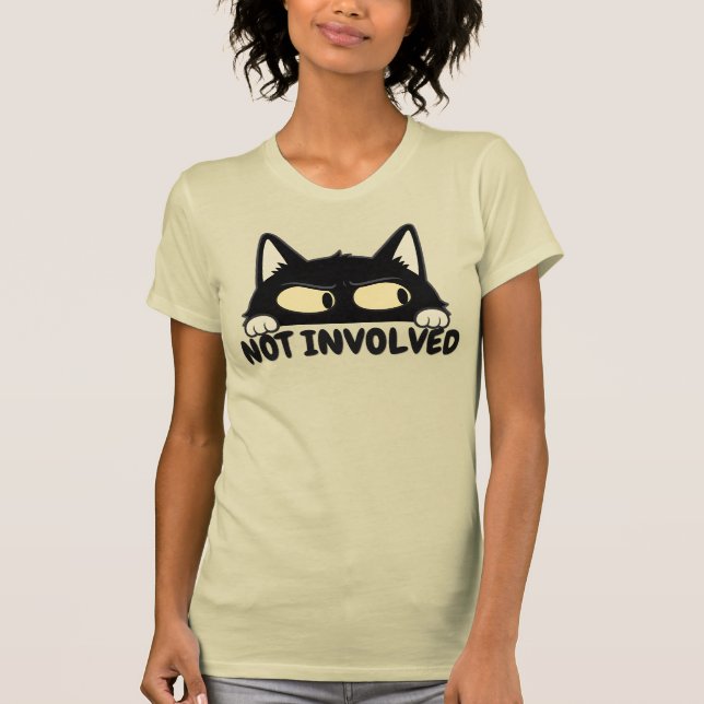 Funny Not Involved Black Cat Illustration T-Shirt (Front)