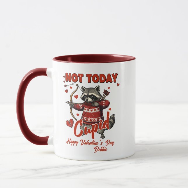Funny "Not Today" Valentine Mug – Cupid Racoon (Left)