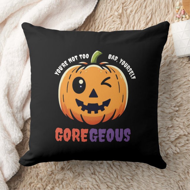 Funny Not Too Bad Gore-Geous Cute Winking Pumpkin Cushion (Blanket)