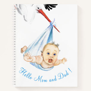 Funny Notebook Stork Carrying Baby - Custom Text