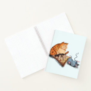 Funny Notebook with Cat and Mouse Playing Chess