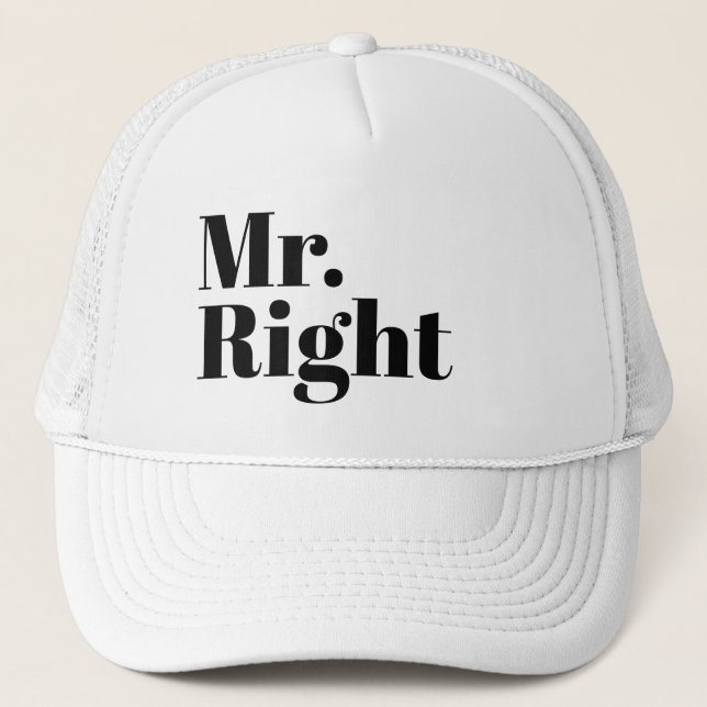 Funny Novelty Baseball MR. RIGHT Trucker Hat (Front)