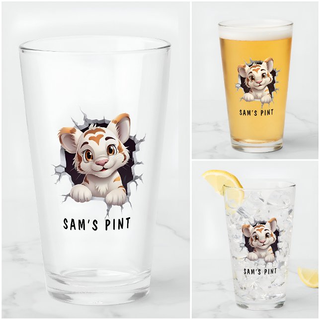 Funny Novelty Cartoon Cute Tiger Short Name Party Glass (Creator Uploaded)