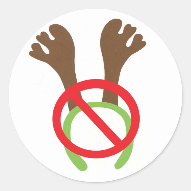 Funny Novelty Christmas Antlers Banned Sign Classic Round Sticker (Front)