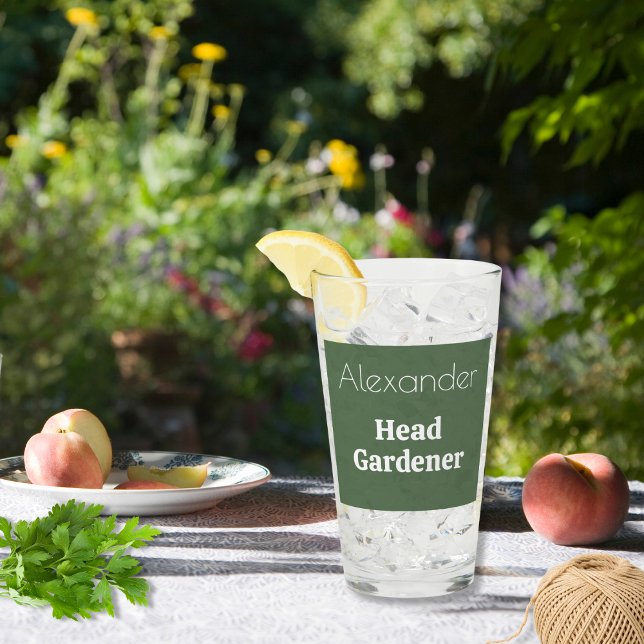 Funny Novelty Gardening Themed Head Gardener Glass (A personalized glass tumbler for drinks, with Head Gardener caption. An ideal gift for garden lovers)