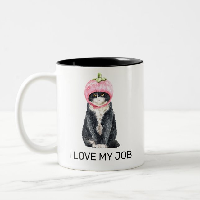 Funny novelty I love my job cat Mug (Left)