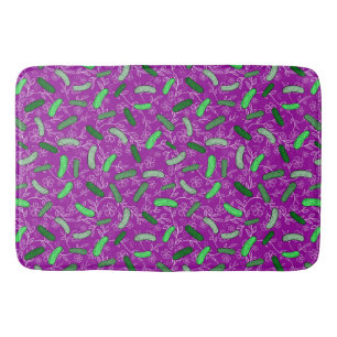 Funny Novelty Pickles and Flowers Purple Green Bath Mat