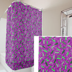 Funny Novelty Pickles and Flowers Purple Green Shower Curtain