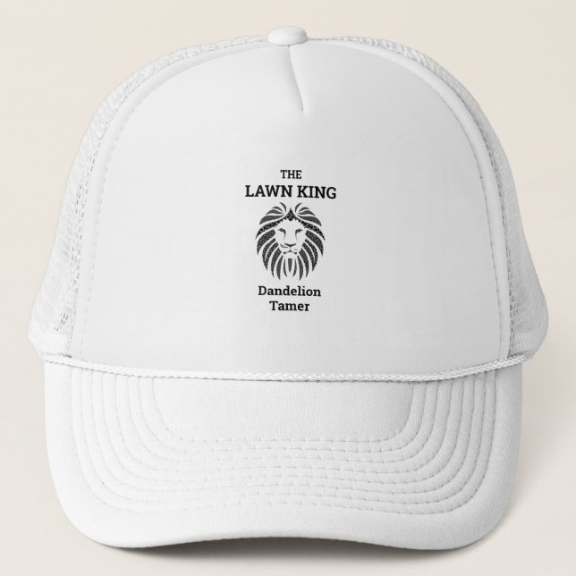 Funny Novelty THE LAWN KING DANDELION TAMER Trucker Hat (Front)